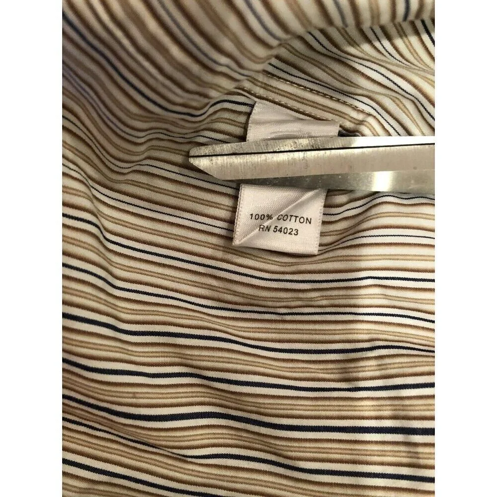 Banana Republic Mens Large Brown Striped Button Front 16 16.5 Slim Fit Italy